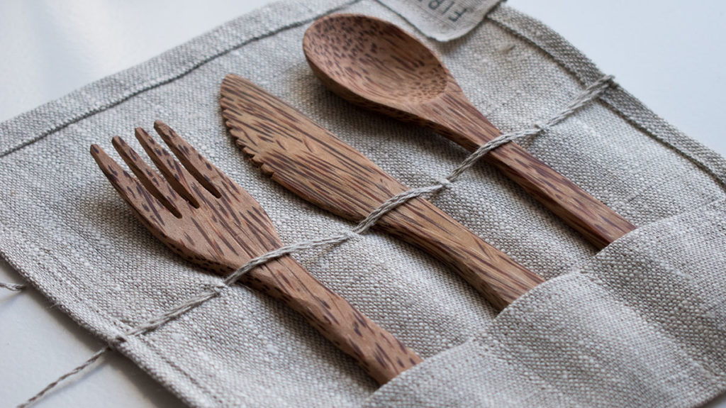wooden utensils spoons forks and knife as sustainable eco friendly alternative